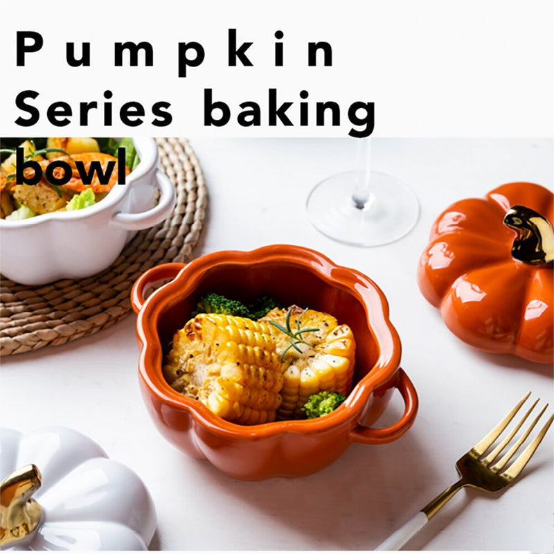 Pumpkin Shape Baking Bowl With Lid Glaze Au Gratin Soup Salad Bowl Kitchen Bakeware Oven Party Baking Pan Supplies