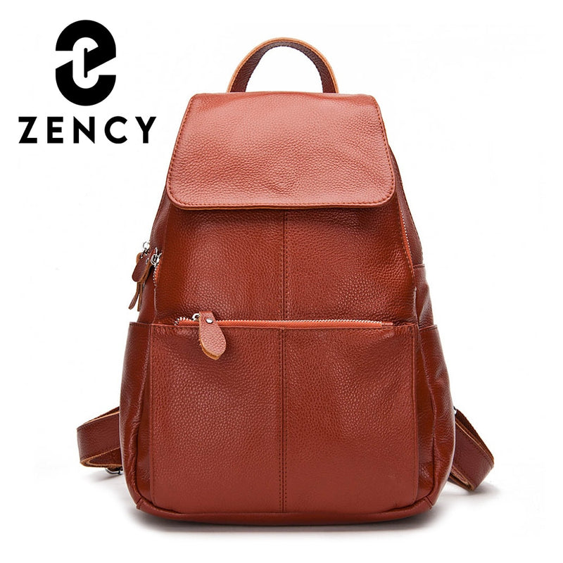 Zency 100% Echtes Leder Damen Rucksack Mode Damen Reisetasche Adrette Schulranzen Für Mädchen Laptop Rucksack Schwarz Weiß