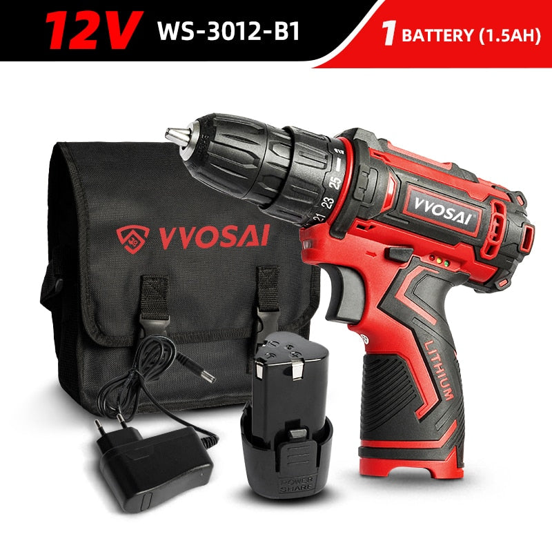 WOSAI 12V 16V 20V Cordless Drill Electric Screwdriver Mini Wireless Power Driver DC Lithium-Ion Battery 3/8-Inch