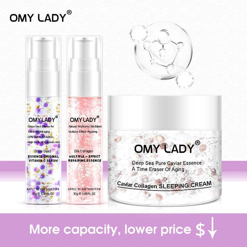 3PCS OMY LADY GrapeSeed Essence Original Vitamin C Serum Face Cream Liquid Essence Delay Aging Reduce Wrinkles Moisturizing Skin