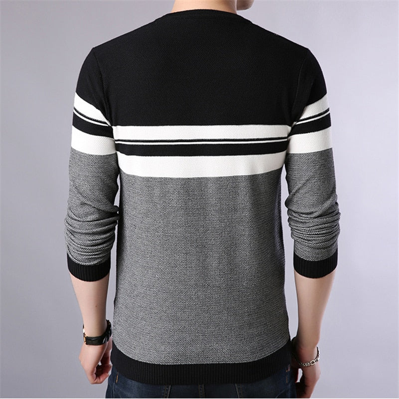 BROWON Brand 2022 Autumn Sweater Men O-neck Striped Knittwear Men Slim Sweaters Male Long Sleeve Social Business Clothes Men