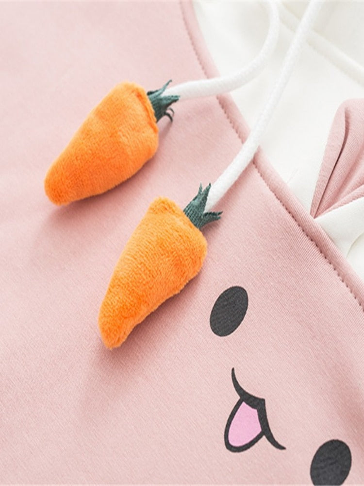 Sudaderas con capucha Merry Pretty para mujer, suéter encantador de animales, sudadera de conejo Kawaii, prendas de vestir exteriores con gráfico de conejito bonito, Sudadera con capucha rosa y negra para niñas