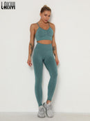 Conjunto de gimnasio sin costuras, sujetador deportivo y mallas, conjunto de ropa para correr para mujer, mallas deportivas de entrenamiento sin costuras, traje deportivo para mujer