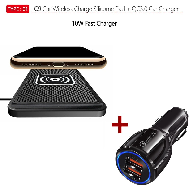 10W Wireless Car Phone Charger Fast Charging pad mat For iPhone 11 12 13Pro XR Max Samsung S9 Xiaomi Huawei Smartphone Charger