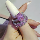 Silver Color Bride Oval Wedding Ring Set for Women Engagement Luxury Band Eternity Jewelry Dropshipping Classic Big R4947-pink