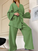 Camisón 100% de algodón para mujer, conjunto de pijama, camisón acampanado, pantalones, conjunto de mangas caídas, albornoz de 2 piezas para mujer