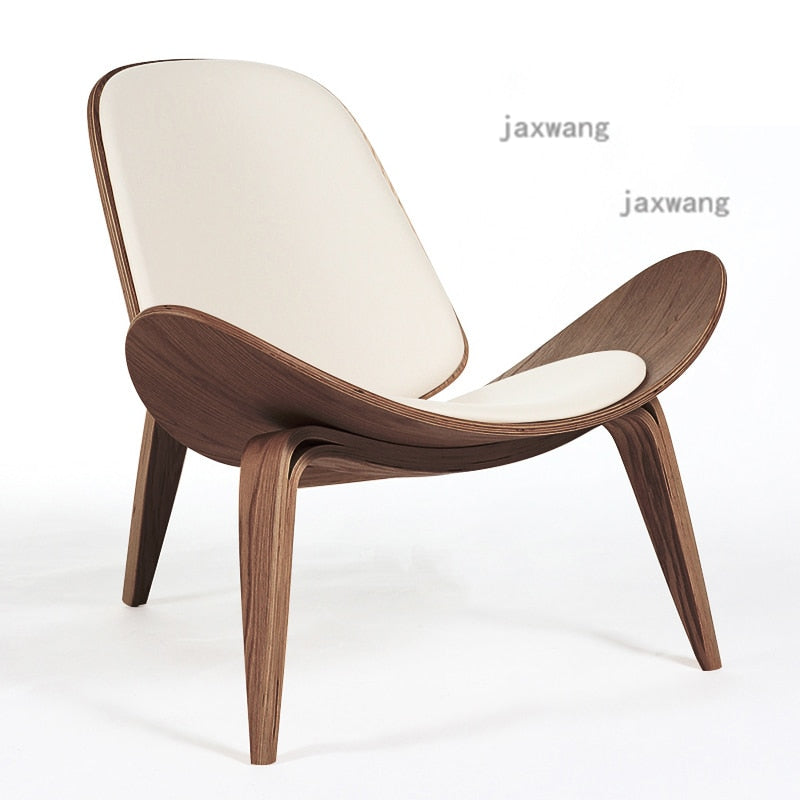 Nordic Massivholz Rückenlehne Wohnzimmer Stühle Lazy Leisure Sessel Haushaltsmöbel Modernes Leder Einzelsofa Shell Chair