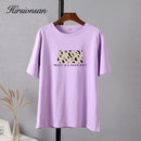 Hirsionsan Leopard Printed T Shirt Women 100% Cotton Oversized Gothic Graphic Female Soft Tops Harajuku Loose Cusual Tees Ladies