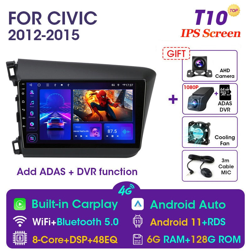 Vtopek 9" 4G Carplay DSP 2din Android 11.0 Autoradio Multimedia Video Player Navigation GPS für HONDA CIVIC 2012-2015 Haupteinheit