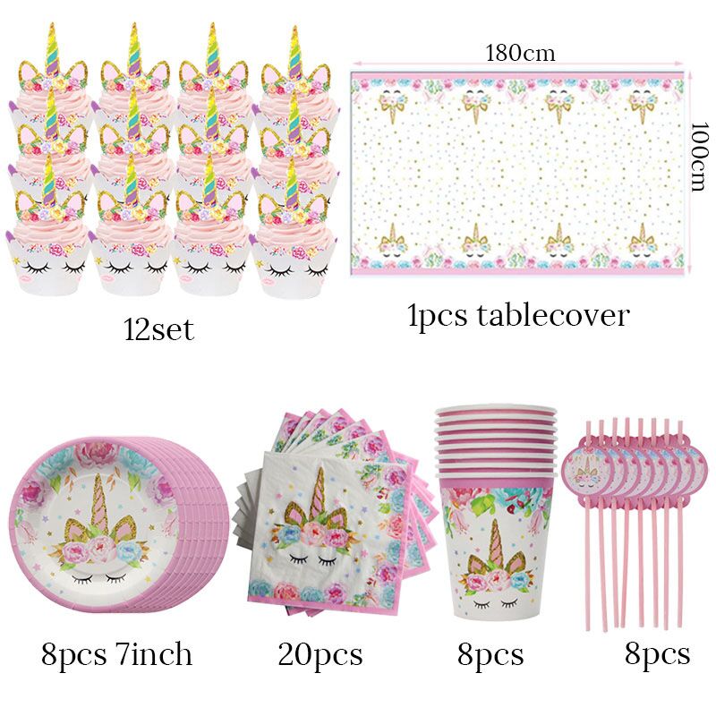 Unicorn Party Supplies Disposable Tableware Set Kids Birthday party Decoration Unicornio Decor Plates Cup Banner Baby Shower