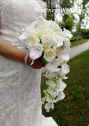 Nueva Cascada Marfil Flores En Cascada Calla Ramos De Novia Perlas Artificiales Ramos De Boda De Cristal Ramo De Mariage Rose