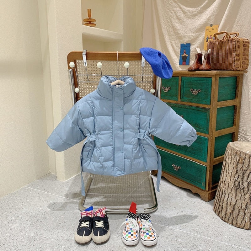 Fashion Baby Boy Girl Cotton Padded Jacket Winter Infant Toddler Child Coat Waist Belt Warm Thick Outwear Baby Clothes 2-10Y