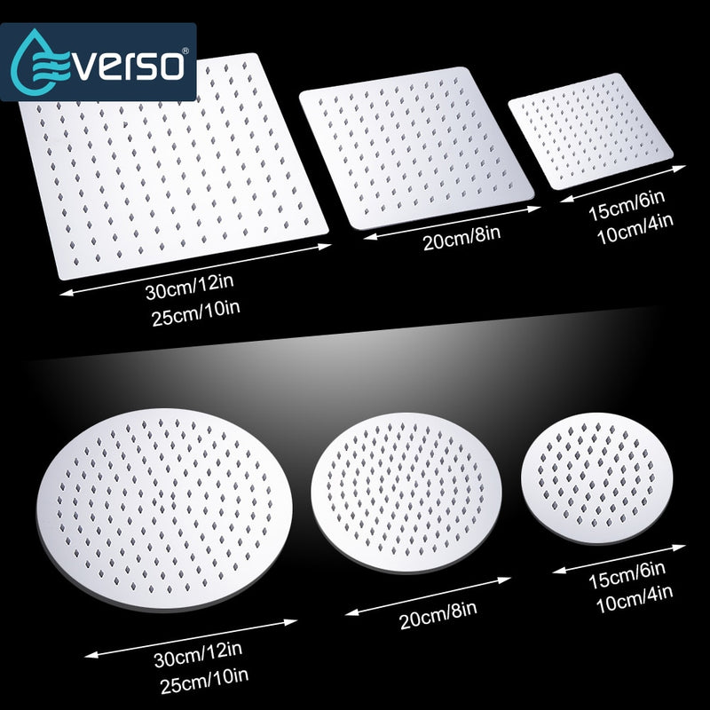 EVERSO 12/10/8 Zoll Regenduschkopf Edelstahl Ultradünne Duschköpfe Chrom-Finish Runde und quadratische Regendusche