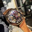 Reef Tiger/RT Mens Sport Watches with Chronograph Skeleton Dial Date Three Counters Steel Watch RGA792