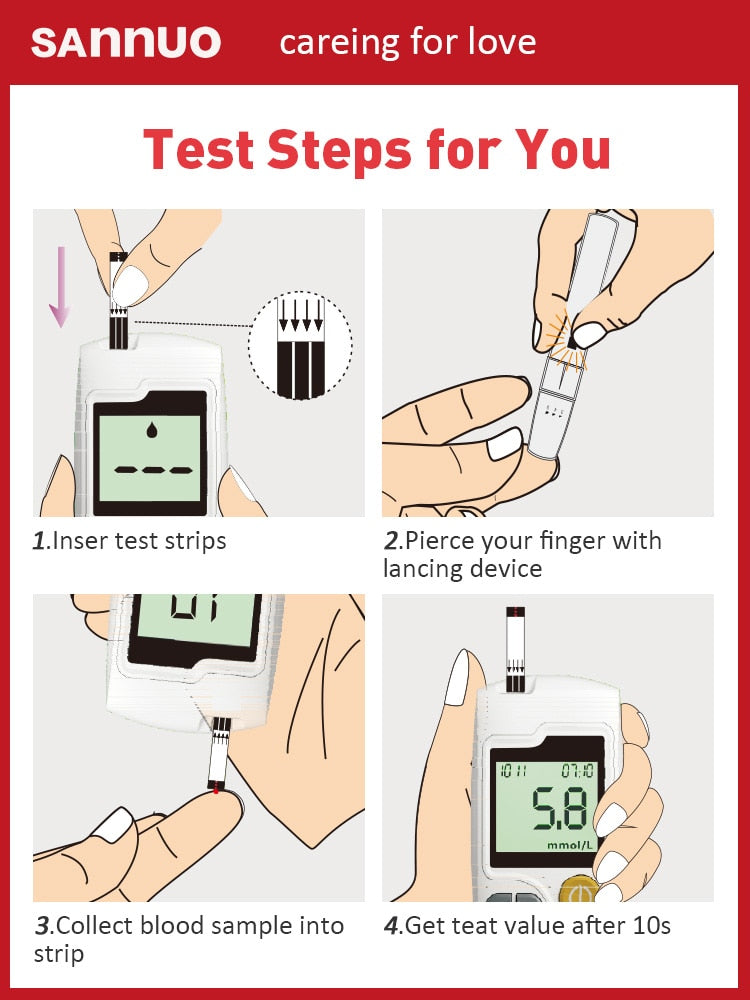 [50/100/200/300/400pcs] Sannuo Sinocare Blood Glucose Test Strips in Vial for GA-3 Glucometer Monitor