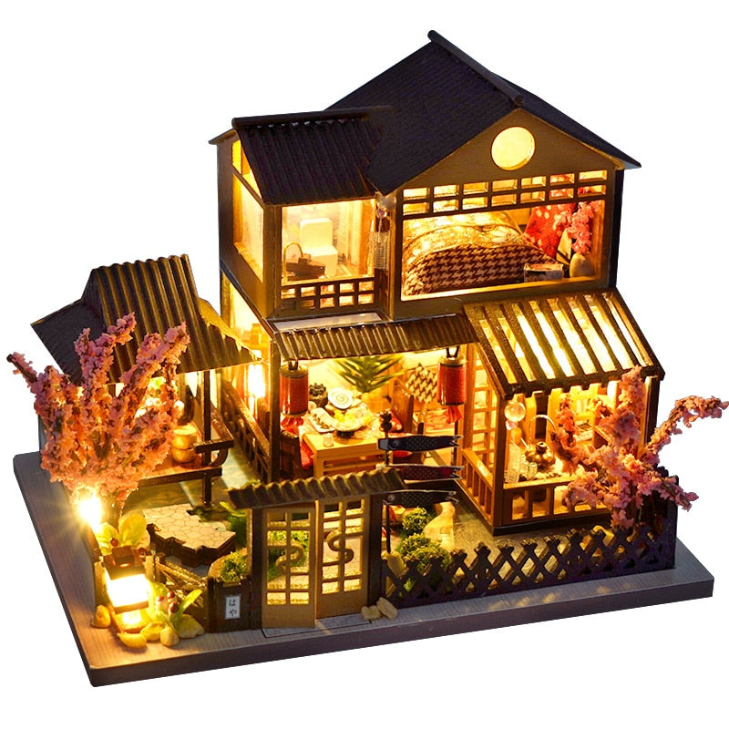 Kit de casa de muñecas DIY Cutebee, casas de muñecas en miniatura de madera de construcción japonesa con muebles, luces LED para regalo de cumpleaños de niños