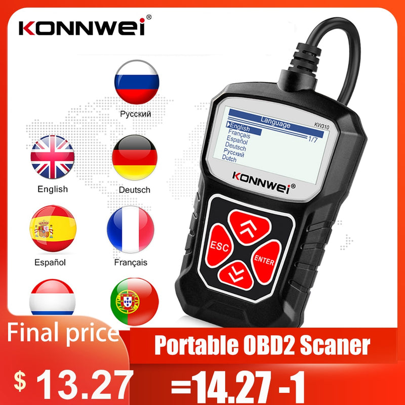 KONNWEI KW310 OBD2 Scanner for Auto OBD 2 Car Scanner Diagnostic Tool Automotive Scanner Car Tools Russian Language PK Elm327