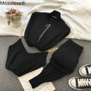 mozuleva  Women 2022 Autumn Winter Knitted  Vest Zipper Cardigans Pants 3pcs Sets Tracksuits Outfits
