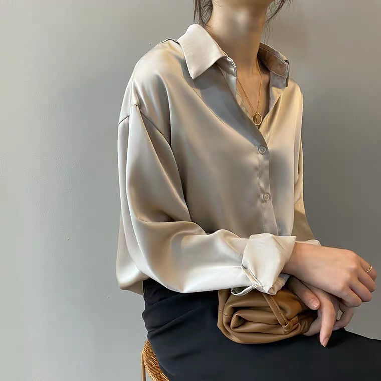 Autumn Silk Shirt Vintage Blouse Women White Lady Long Sleeves Female Loose Shirts women-clothing tops women 2021 women shirts