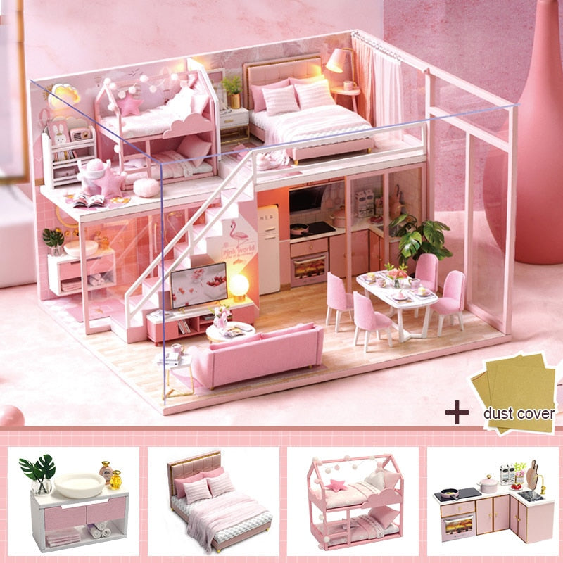 Cutebee Modulares Haus Zubehör DIY Miniatur Puppenhaus Möbel Kleines Puppenhaus Mini Apartment Geschenk für befreundete Kinder