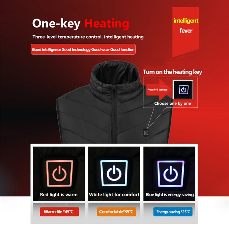 Chaleco de calefacción Veat a la moda para hombre, chaqueta de gran tamaño con carga USB inteligente, chaqueta de algodón de invierno con calefacción, chaleco cálido de invierno para hombre