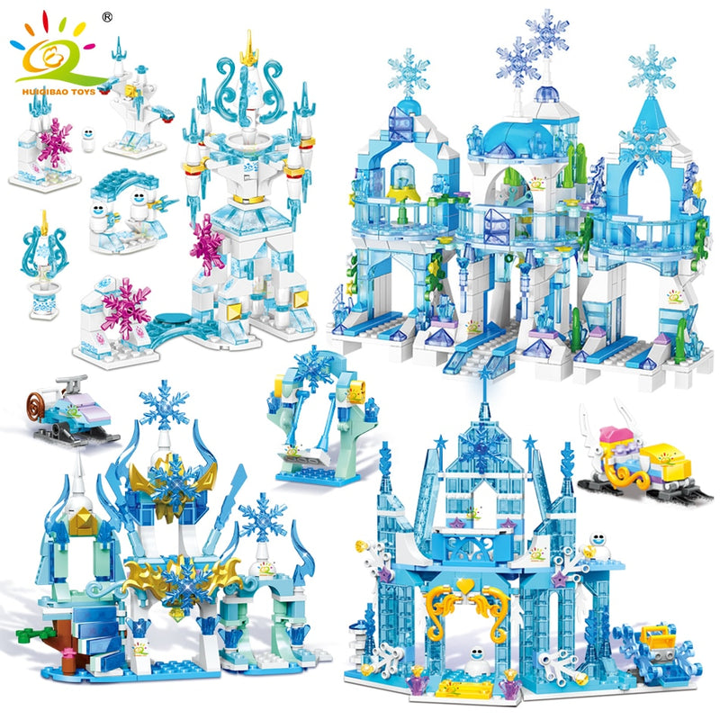 HUIQIBAO Friends Ice Castle Princess Queen Building Blocks Modular Bricks Set for Girls House Palace Children Construction Toys