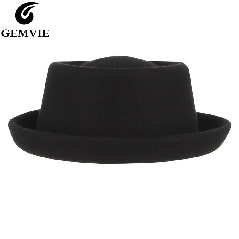 GEMVIE Classic 100% lana suave fieltro Pork Pie sombrero Fedora para hombres mujeres Otoño Invierno sombrero de lana visera curva hombres sombreros de vestir