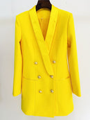 TOP QUALITY 2022 Baroque Designer Dress Women's Long Sleeve Satin Collar Double Breasted Lion Buttons Notched Collar Dress