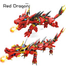 Traditional Ninja Kendo Training Set Golden Flying Fighting Dragon Red Green Blue DIY Building Blocks Toys for Kids Boys Gift