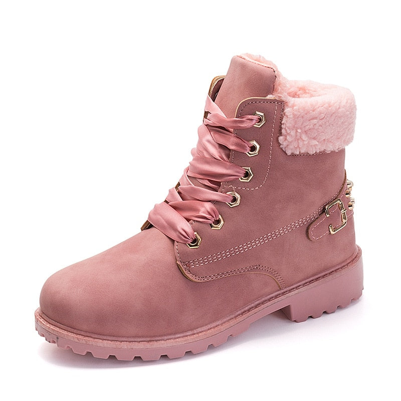 Winter Shoes Women Boots 2021 Fashion Warm Plush Ankle Boots Women Shoes Round Toe Lace-up Female Snow Boots Brand Shoes Woman
