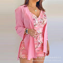 WEPBEL Long Sleeve Cardigan Camis Shorts Pants Sets 3 Piece Sets Outfits Women Sets Printed Female Floral Printing Shorts Sets
