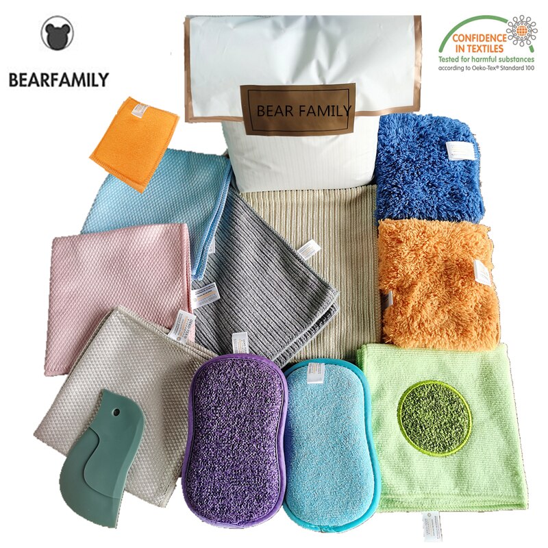 12PC Household Cleaning Tool Car Wash Set Rags Sponges for Bathroom Microfiber Glass Cloth Kitchen Scrub Sponge Furry Hand Towel