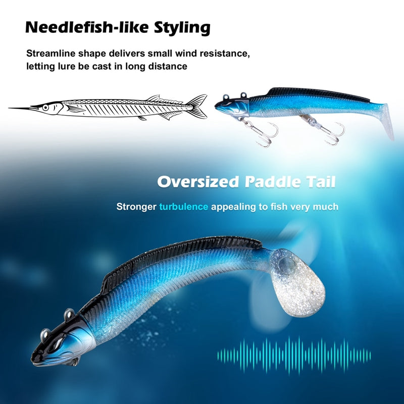 Goture 5pcs/lot Fishing Lure Swimbait Jig Head Rubber Tail Artificial Soft Lure Searchbait 21g 28g Silicone Bait 2022 Pesca