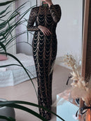 Missord Sequins See Though Women Maxi Long Evening Dresses 2021 Autumn Winter High Neck Wave Elegant Long Sleeve Party Dress