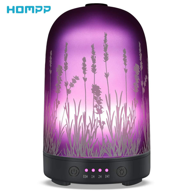 Lavender Ultrasonic Aroma Diffuser Glass Air Humidifier Essential Oil Aromatherapy Machines Fragrance Cool Mist 100ml 7Color LED