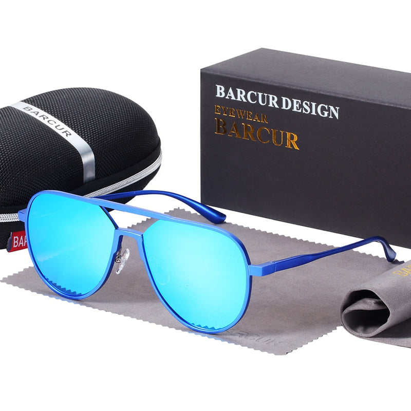 BARCUR  Oversize Aluminium Sunglasses Men Polarized Trending Styles Sun glasses Male Anti-Reflective oculos With Box Gift