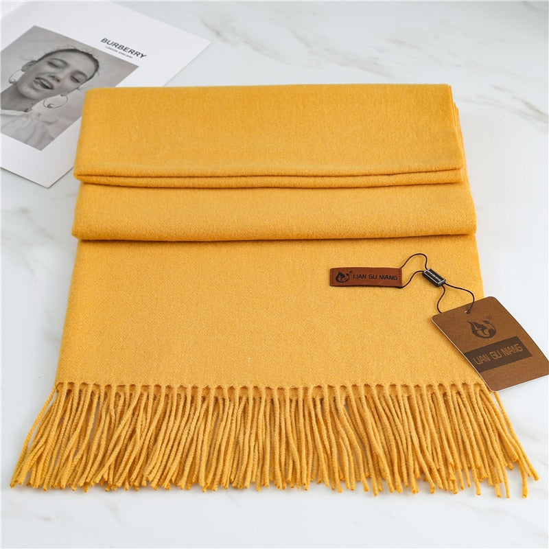 2022 Winter Cashmere Scarf Women Thick Warm Pashmina Shawls Wraps Solid Color Tassel Lady Blanket Echarpe Bufanda Hijab