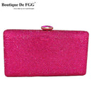 Boutique De FGG Fuchsia Women Crystal Clutch Evening Bags Wedding Bridal Rhinestone Box Handbags Party Dinner Diamond Purse