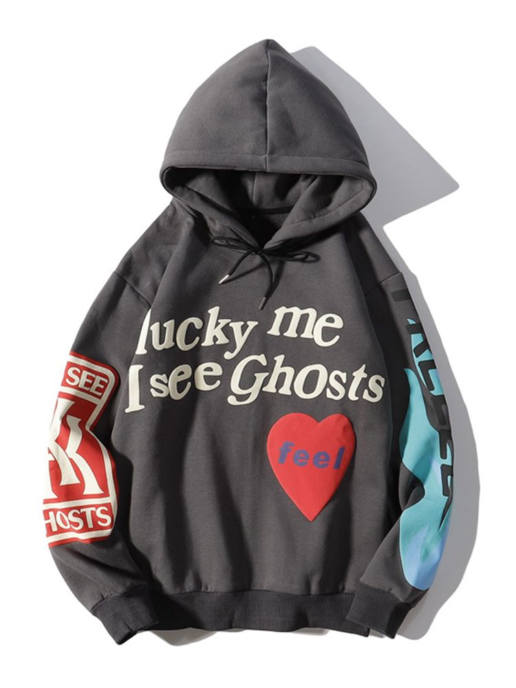 Kanye West Graffiti Letter Print Plus Velvet Sweatshirt Men And Women Harajuku Fleece Hoodie Hip Hop Stranger Things Hooded