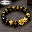 Riqueza y buena suerte chino Fengshui Pixiu pulsera Unisex pulsera hombres mujeres pulseras obsidiana cuentas pulsera joyería regalo