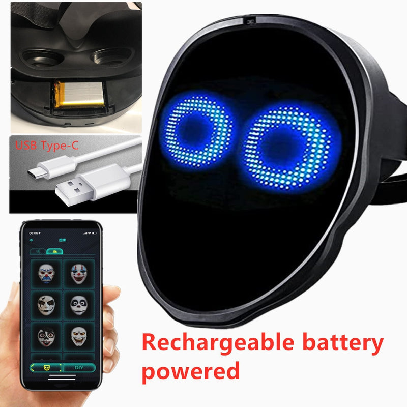 Máscara LED con luz RGB Bluetooth, imagen Diy, texto de animación, disfraz de Halloween, Navidad, carnaval, juego de fiesta, máscaras para niños, regalo decorativo