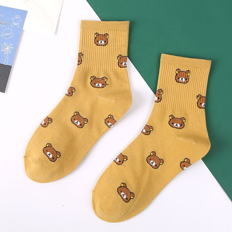 Nuevos calcetines con estampado de animales Kawaii, calcetines bonitos de estilo coreano para mujer, calcetines de algodón con dibujo de gato y Panda para mujer y niña, calcetines meias mulher skarpety sox