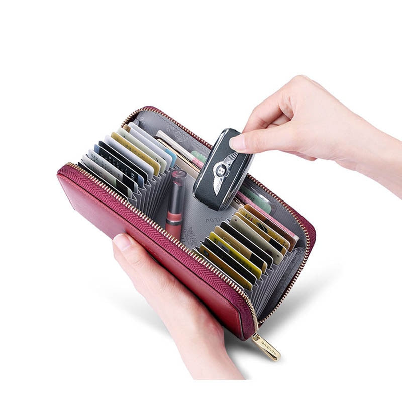 Lange Damen-Geldbörse mit Reißverschluss aus echtem Leder für Damen, RFID-Blockierung, Handtasche, Kreditkartenetui, Geldbörse, Geldbörse, Herren