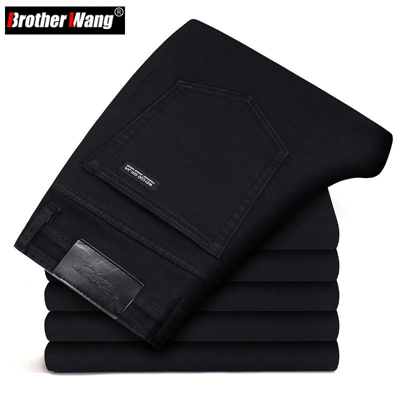 Pantalones vaqueros negros elásticos para hombre, estilo clásico, moda de negocios, pantalones vaqueros ajustados negros puros, pantalones informales de marca para hombre