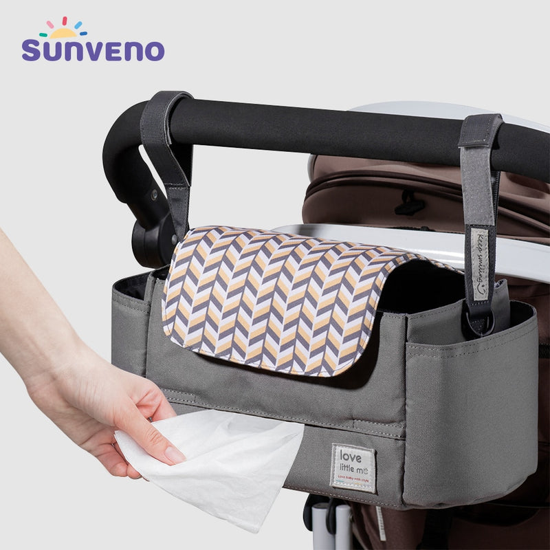 Organizador Universal para cochecito de bebé, bolsa de pañales extensible con correa para el hombro, portavasos, bolsillo con cremallera, accesorios para cochecito de viaje