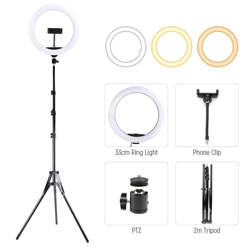 Anillo de luz LED para Selfie de 18 pulgadas, 33, 45cm, regulable, con soporte para teléfono, trípode para vídeo, transmisión en vivo, Vlog, iluminación de fotografía