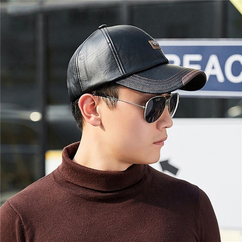 NEW Baseball Cap Casual Fashion Hat Autumn And Winter Plus Velvet Cap Leather Baseball Cap For Men