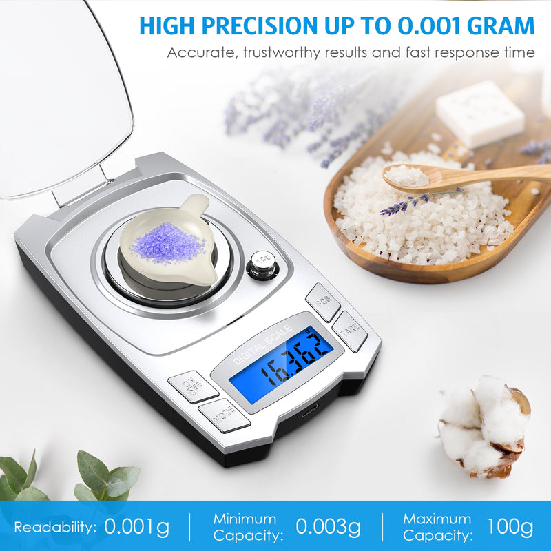 0.001g Precision Electronic Scales 100g/50g USB Charging Digital Weighing Jewelry Scale Portable Lab Weight Milligram Scale