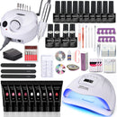 Juego de uñas Juego de manicura con 114W/120W/54W Lámpara de uñas LED 35000RPM Taladro de uñas 20/10 Color Poly Extension Nail Gel Set