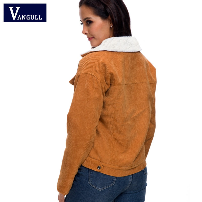 Vangull Winter Damen Cord Fleece Mantel Warm Verdicken Baumwolle Samt Damen Jacke Mode Kunstpelz Futter Langarm Outwears